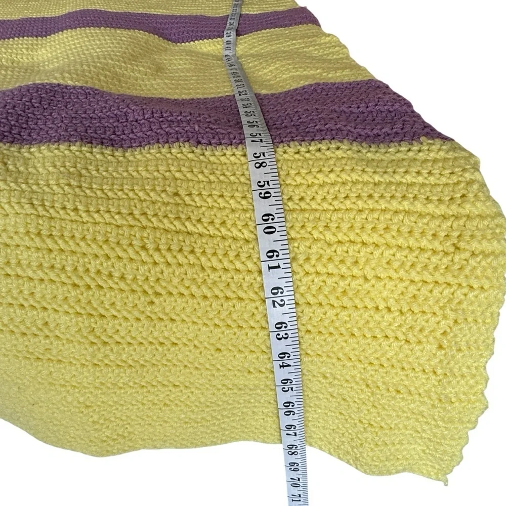 Handmade Afghan Blanket Yellow Purple Crochet Boho Throw Granny 68x40 Couch